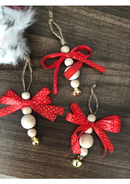 El Yapımı Kırmızı Kurdaleli Yılbaşı Süsleri, 6 Adet, Özel Tasarım ve Şık Görünüm fırsatları