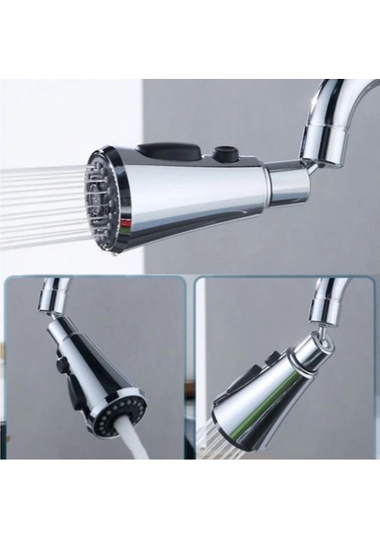 360 Derece Dönebilen- 3 Mod Krom Yağmur Püskürtme Borulu Kubar Musluk Ucu modelleri