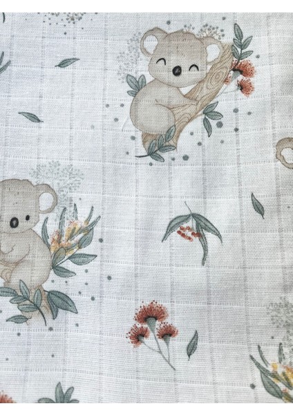 Ön Tarafı Müslin Arka Tarafı Vafıl Kumaş Kenarları Ponponlu Koala Desenli Çift Katlı Battaniye