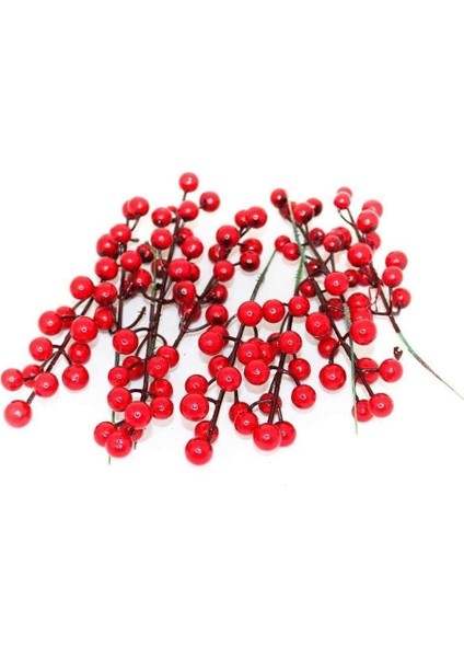 Kırmızı Kiraz Dalı Yılbaşı Ağacı Süsleme Seti, 15 Parça, Şık ve Renkli Dekorasyon