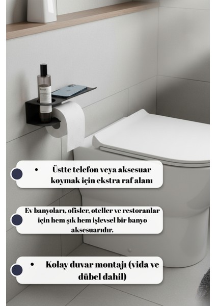 Siyah Metal Raflı Tuvalet Kağıtlığı Telefon Koyma Alanlı Çok Amaçlı Banyo Wc Aksesuarı fiyatları