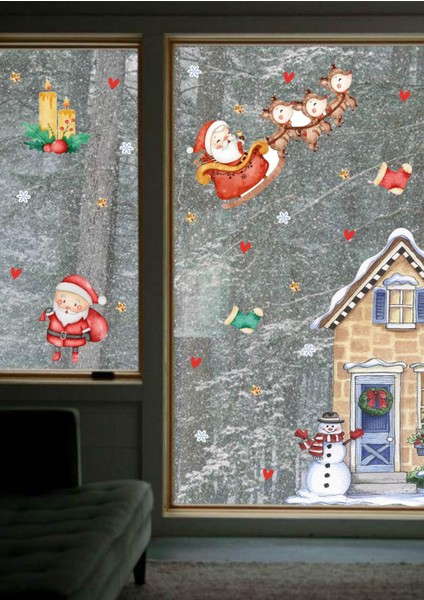 Çocuk Odası Noel Baba Süsleme Çocuk Odası Cam Stickerı, Renkli ve Eğlenceli fiyatları