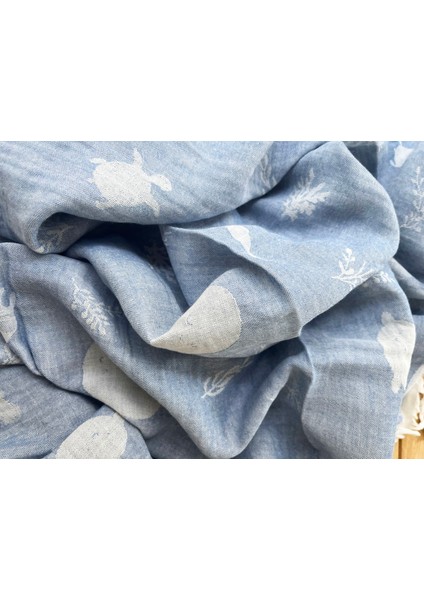 105X120 Büyük Boy Deniz Altı Hayvanları %100 Pamuk Çift Katlı Jakarlı Müslin – Mavi fiyatları