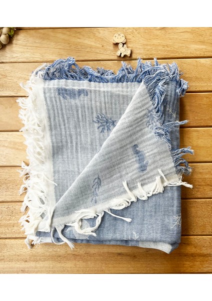 105X120 Büyük Boy Deniz Altı Hayvanları %100 Pamuk Çift Katlı Jakarlı Müslin – Mavi fırsatları