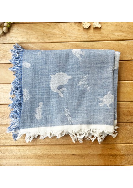 105X120 Büyük Boy Deniz Altı Hayvanları %100 Pamuk Çift Katlı Jakarlı Müslin – Mavi indirimleri