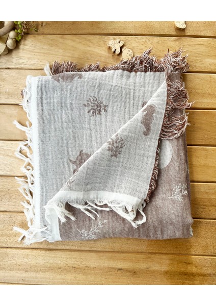 105X120 Büyük Boy Deniz Altı Hayvanları %100 Pamuk Çift Katlı Jakarlı Müslin – Kahve fiyatları