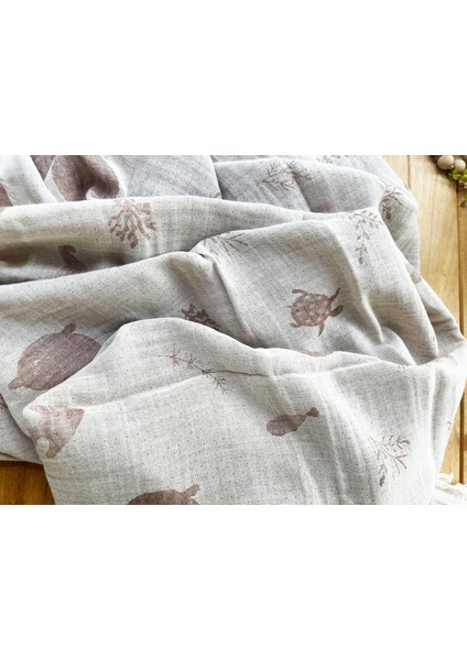 105X120 Büyük Boy Deniz Altı Hayvanları %100 Pamuk Çift Katlı Jakarlı Müslin – Kahve modelleri