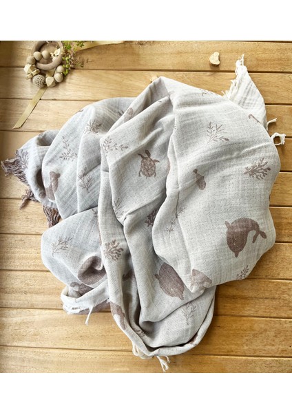 105X120 Büyük Boy Deniz Altı Hayvanları %100 Pamuk Çift Katlı Jakarlı Müslin – Kahve fırsatları
