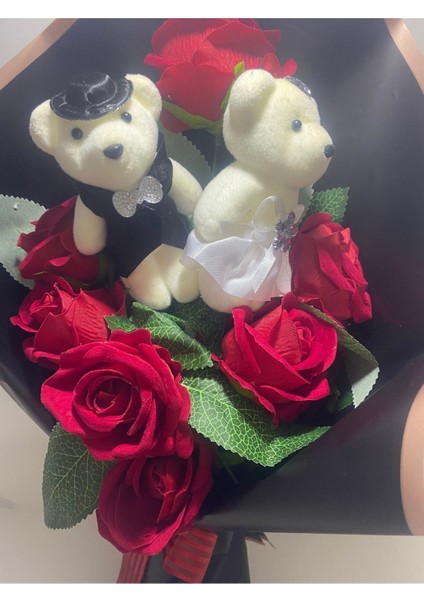 Sevgililer Günü Ayıcıklı Gül Buketi Ledli Çiftlere Özel Hediye modelleri