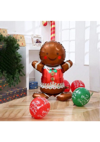 Kahverengi Büyük Ayaklı Kurabiye Adam Folyo Balon Yılbaşı Süsü