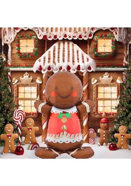 Kahverengi Büyük Ayaklı Kurabiye Adam Folyo Balon Yılbaşı Süsü fiyatları