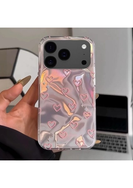 iPhone 17 Pro Uyumlu Zebana Pembe Kalp Desenli Silikon Kılıf