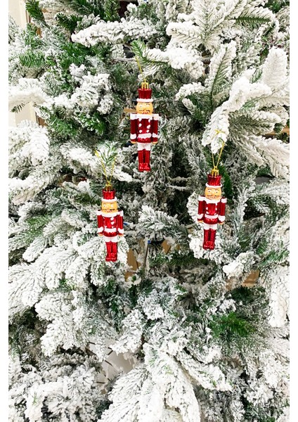 Yılbaşı Ağaç Süsü 3'lü Simli Kurşun Asker Fındıkkıran 13 cm Kırmızı