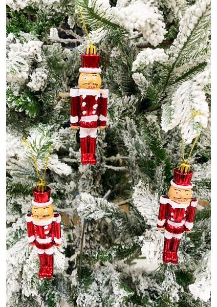 Yılbaşı Ağaç Süsü 3'lü Simli Kurşun Asker Fındıkkıran 13 cm Kırmızı modelleri