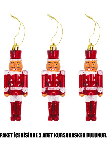 Yılbaşı Ağaç Süsü 3'lü Simli Kurşun Asker Fındıkkıran 13 cm Kırmızı