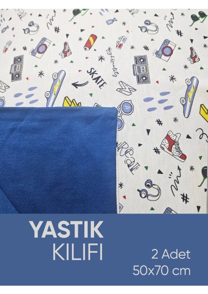 Mavi Desenli Pamuk Kumaşlı Penye Fermuarlı 2 Adet Yastık Kılıfı fiyatları