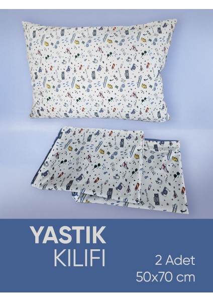 Mavi Desenli Pamuk Kumaşlı Penye Fermuarlı 2 Adet Yastık Kılıfı modelleri