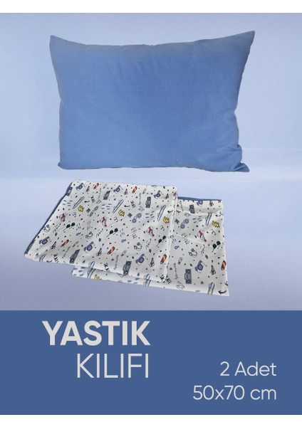 Mavi Desenli Pamuk Kumaşlı Penye Fermuarlı 2 Adet Yastık Kılıfı fırsatları