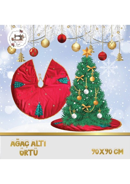 Yılbaşı Polar Çam Ağaç Altı Örtüsü, 90X90 Cm, Kırmızı