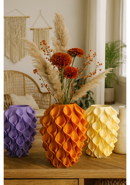 Zambak Desenli 3D Vazo | Modern Organik Form | Pla ile Özel Tasarım (Çiçekler Dahil Değildir)