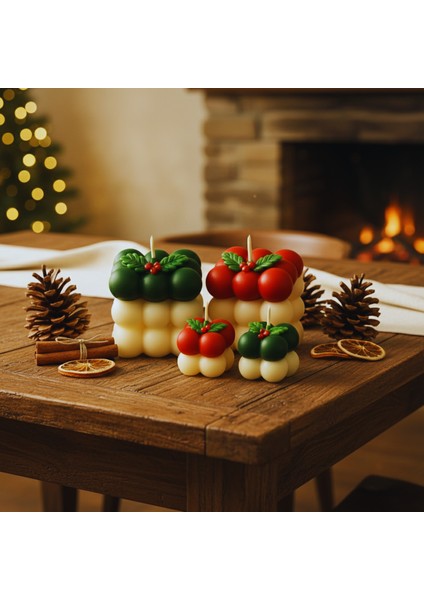 El Yapımı Kokinalı 4’lü Yılbaşı Mum Seti – Okyanus Kokulu, Büyük & Küçük Buble Mumlar