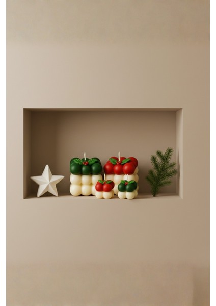 El Yapımı Kokinalı 4’lü Yılbaşı Mum Seti – Okyanus Kokulu, Büyük & Küçük Buble Mumlar