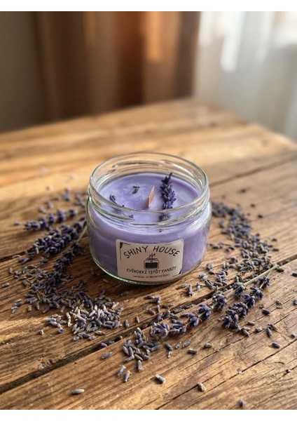 Lavanta Kokulu Aromaterapi Mum %100 Doğal Soya Wax, Ahşap Fitilli, El Yapımı Dekoratif Mum