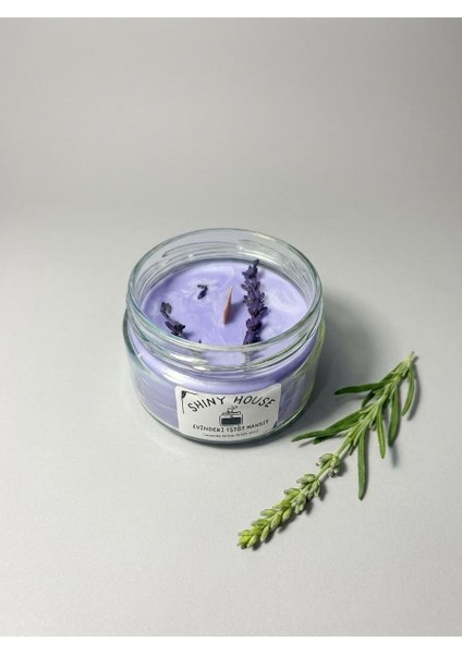 Lavanta Kokulu Aromaterapi Mum %100 Doğal Soya Wax, Ahşap Fitilli, El Yapımı Dekoratif Mum