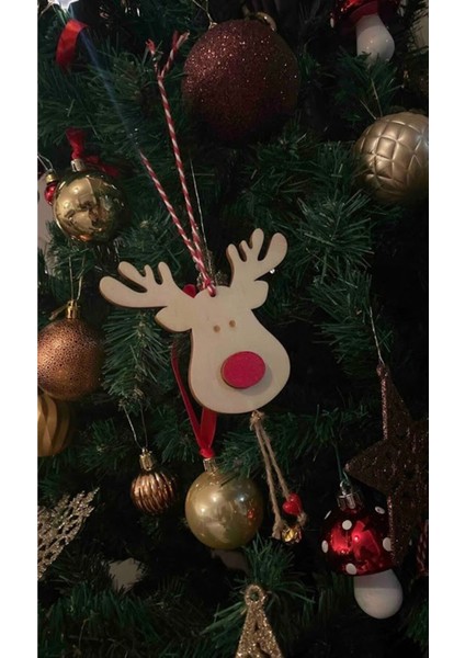 4'lü Çok Renkli Ahşap Geyik Kafası Yılbaşı Süsü Seti