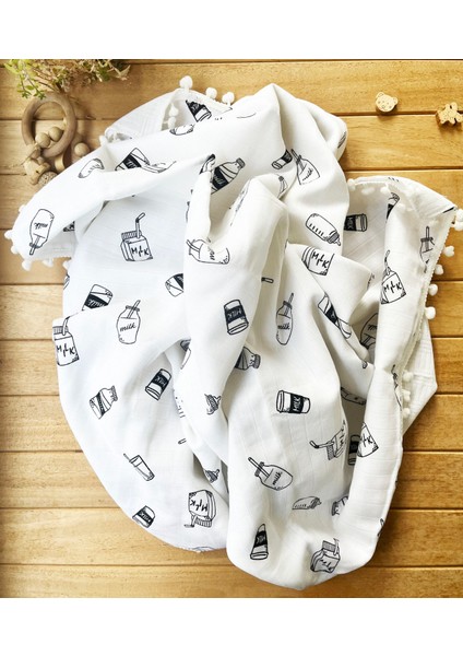 Milk Desenli Çift Katlı Müslin ve Waffle Kumaş Alt Açma , Yastık ve Battaniye 3’lü Set 40×70 Tek Ebat