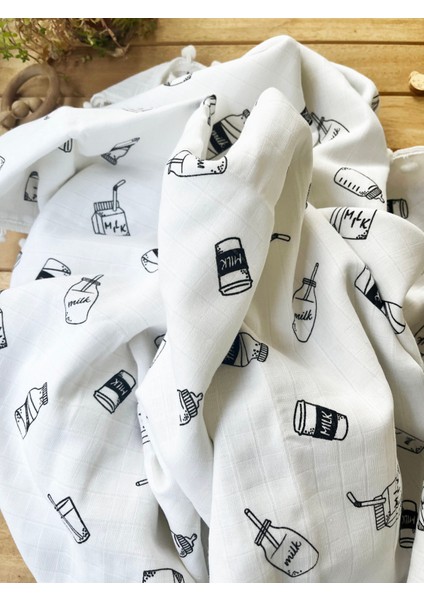 Milk Desenli Çift Katlı Müslin ve Waffle Kumaş Alt Açma , Yastık ve Battaniye 3’lü Set 40×70 Tek Ebat