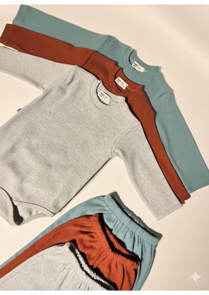 3'lü %100 Pamuklu Uzun Kol Bebek Body Pantolon Takım modelleri