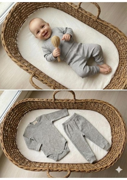 3'lü %100 Pamuklu Uzun Kol Bebek Body Pantolon Takım