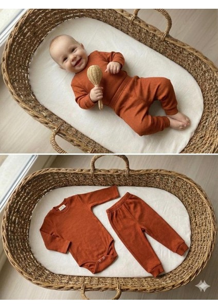 3'lü %100 Pamuklu Uzun Kol Bebek Body Pantolon Takım