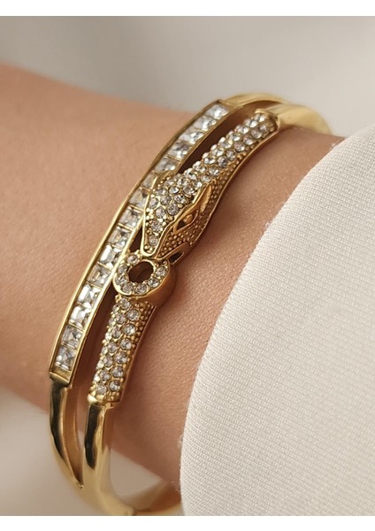 Yılan Kelepçe Bileklik 14K Gold Zirkon Taşlı fiyatları