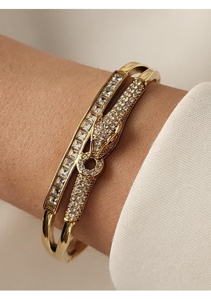 Yılan Kelepçe Bileklik 14K Gold Zirkon Taşlı modelleri