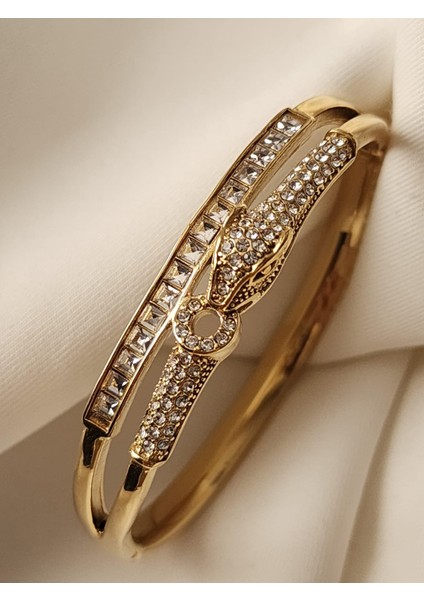 Yılan Kelepçe Bileklik 14K Gold Zirkon Taşlı fırsatları