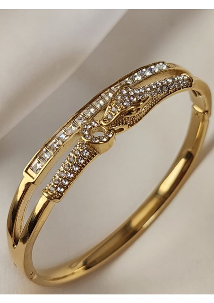 Yılan Kelepçe Bileklik 14K Gold Zirkon Taşlı indirimleri