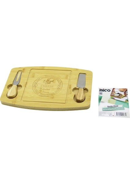 Dikdörtgen - Bombeli Kenar2-Bıçak=sağ-Sol Ahşap Bambukahvaltı Peynir Sunum Pano Bıçak=ahşap SAPLI19X28.7X1.4CM