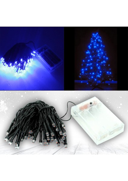 Pilli ve Animasyonlu 50 LED Mavi Işık Şeridi, 5 Metre Uzunluk, Beyaz Renk.