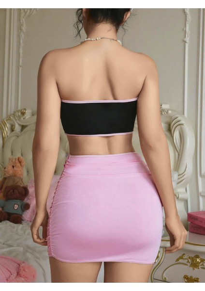 Kadın Pembe Etekli Fiyonk Detaylı Sexy Kostüm 8010 fiyatları