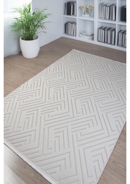 Krem Sisal Hasır Desen Halı – Bukle Dokuma, Saçaklı, Kaymaz Tabanlı Yolluk – Salon, Mutfak ve Çocuk Odası Halısı