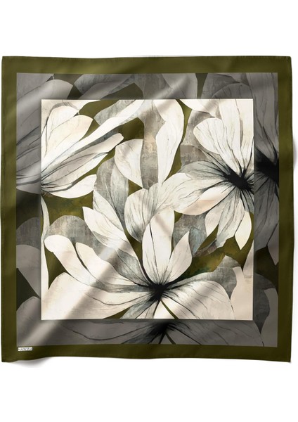 Bej Çiçek Desenli Bandana Fular