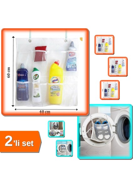 8 Cepli Askılı File Banyo Organizer + Hassas Ayakkabı Yıkama Filesi Kapak Bağlamalı - 2li Set D0J1D3