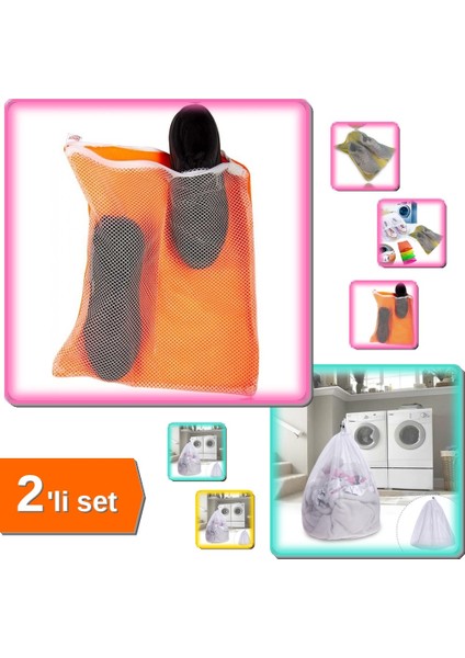 Fermuarlı Hassas Çamaşır Ayakkabı Yıkama Filesi 36X36 cm + Çamaşır Yıkama Filesi 35X45 cm - 2li Set