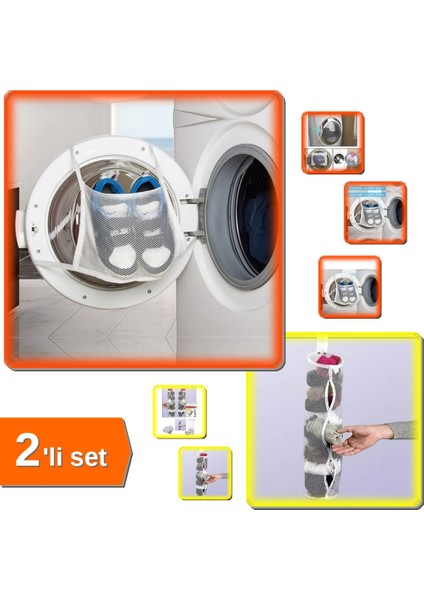 Dolap Içi Asılabilir Çorap Düzenleyici + Hassas Ayakkabı Yıkama Filesi Kapak Bağlamalı - 2li Set C0L