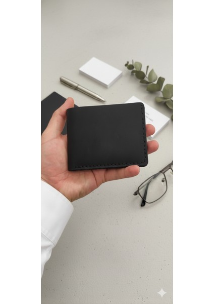 Hakiki Deri Erkek Cüzdanı Minimalist Ince Kartlık Siyah