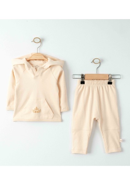 Kapüşonlu Organik Bebek Takımı – Bej