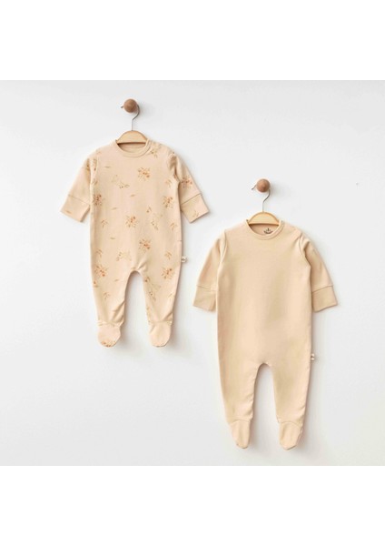 Organik Patikli Tulum Seti – Tavşan Desenli & Düz Bej