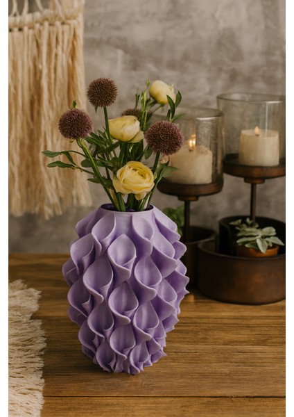 Zambak Desenli 3D Vazo | Modern Organik Form | Pla ile Özel Tasarım (Çiçekler Dahil Değildir)